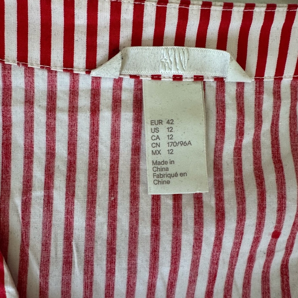 V Neck Red & White Striped Women's Cotton Blouse - Picture 4 of 4